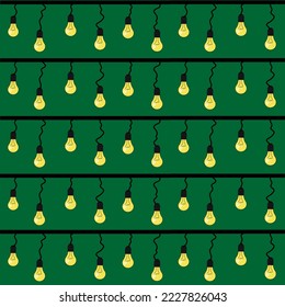 Seamless pattern with lamp edison. Print for wallpaper or fabric with lamp. Christmas garland with lamp edison.
