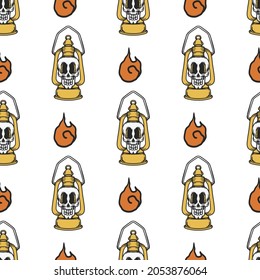 seamless pattern lamp with oil skull cover with fire