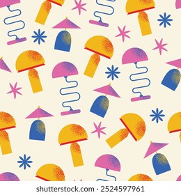 Seamless pattern with lamps. Flat vector nightlights, floor lamp, and lamp for table. Different colourful interior light furniture for modern home decor. Illustration isolated on background