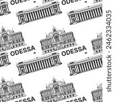 Seamless pattern with landmarks of Odessa. Vector illustration. Odesa Opera and Ballet Theatre with City Hall.