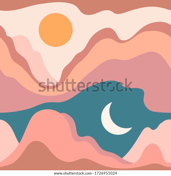 Seamless Pattern Landscape Desert Mountains Sun Stock Vector Royalty Free 1726951024