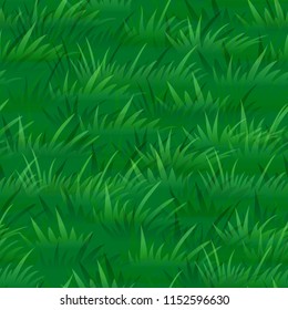 Seamless Pattern, Landscape, Summer or Spring Lawn, Green Grass Silhouettes, Tile Natural Floral Background. Vector