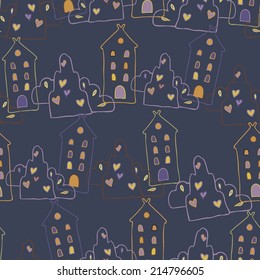 Seamless pattern with landscape. Vector decorative colorful