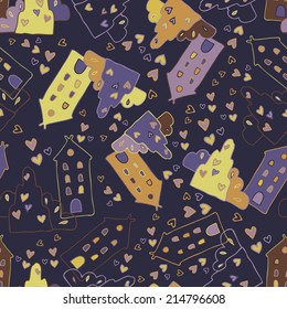 Seamless pattern with landscape. Vector decorative colorful