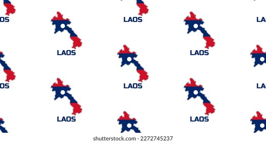Seamless pattern of LAOS  country  map  in   LAOS flag  colors.  With the  caption of the name of the country "LAOS".