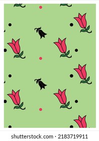 Seamless pattern with lapageria, Chilean bellflower or copihue doodle , vector pattern illustratio