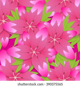 Seamless pattern from large, bright flowers of violet-lilac color. A bouquet from the blossoming lilies. Vector illustration.