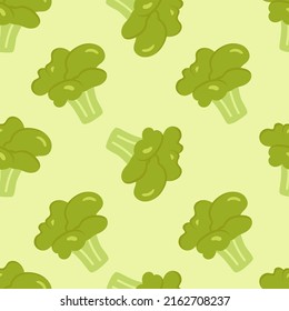 Seamless pattern with large broccoli cabbage on a green background. Botanical vector illustration for printing on clothing, textiles, paper, fabric, packaging.