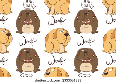 Patrón sin foco con los grandes bulldogs. ilustración vectorial de mascotas divertidas.