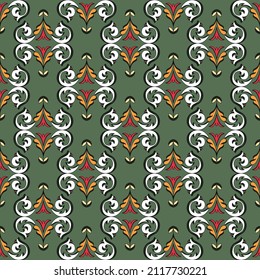 Seamless pattern of large decorative elements in the Baroque style. Floral vignettes of abstract flowers with swirls. Fashionable and glamorous decoration of any of your bold advertising projects.