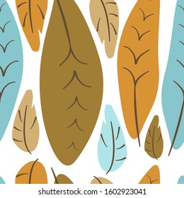 Seamless pattern with large falling colorful leaves. Textured autumn background, wallpaper, decor, wrapper, scrapbook.
