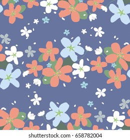 Seamless pattern with large flowers on the pale blue background. Spring light airy texture for textiles, and various designs. vector