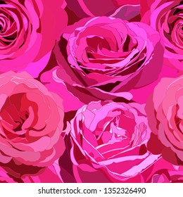 seamless pattern of large flowers of pink roses