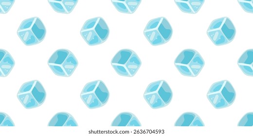 Seamless pattern with large ice cubes on white background. Cartoon style vector background