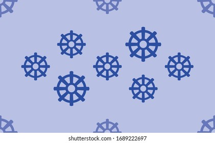 Seamless pattern of large isolated blue wheel symbols. The pattern is divided by a line of elements of lighter tones. Vector illustration on light blue background