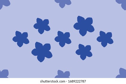 Seamless pattern of large isolated blue forget-me-not flowers. The pattern is divided by a line of elements of lighter tones. Vector illustration on light blue background
