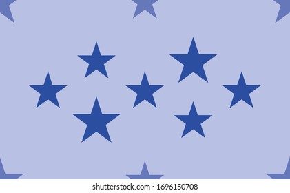 Seamless pattern of large isolated blue star symbols. The pattern is divided by a line of elements of lighter tones. Vector illustration on light blue background