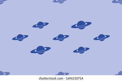 Seamless pattern of large isolated blue saturn symbols. The pattern is divided by a line of elements of lighter tones. Vector illustration on light blue background