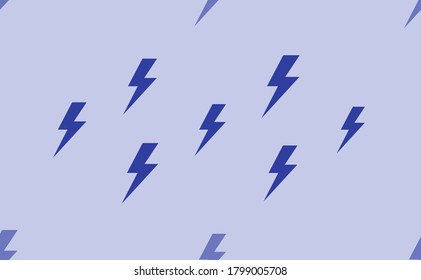 Seamless pattern of large isolated blue lightning symbols. The pattern is divided by a line of elements of lighter tones. Vector illustration on light blue background