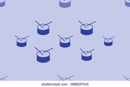 Seamless pattern of large isolated blue drum symbols. The pattern is divided by a line of elements of lighter tones. Vector illustration on light blue background