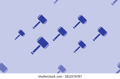 Seamless pattern of large isolated blue sledgehammer symbols. The pattern is divided by a line of elements of lighter tones. Vector illustration on light blue background