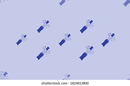 Seamless pattern of large isolated blue champagne opening symbols. The pattern is divided by a line of elements of lighter tones. Vector illustration on light blue background