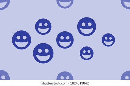 Seamless pattern of large isolated blue laughter Emoticons. The pattern is divided by a line of elements of lighter tones. Vector illustration on light blue background