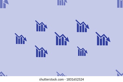 Seamless pattern of large isolated blue chart down symbols. The pattern is divided by a line of elements of lighter tones. Vector illustration on light blue background
