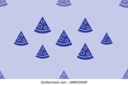 Seamless pattern of large isolated blue slice of pizzas. The pattern is divided by a line of elements of lighter tones. Vector illustration on light blue background