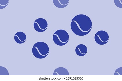Seamless pattern of large isolated blue tennis balls. The pattern is divided by a line of elements of lighter tones. Vector illustration on light blue background