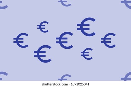 Seamless pattern of large isolated blue euro symbols. The pattern is divided by a line of elements of lighter tones. Vector illustration on light blue background