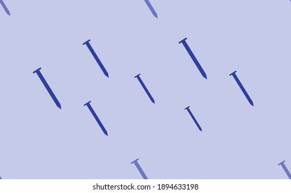 Seamless pattern of large isolated blue metal nail symbols. The pattern is divided by a line of elements of lighter tones. Vector illustration on light blue background