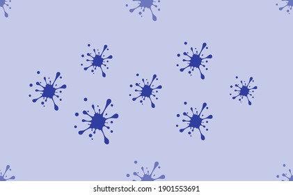 Seamless pattern of large isolated blue blot symbols. The pattern is divided by a line of elements of lighter tones. Vector illustration on light blue background