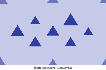 Seamless pattern of large isolated blue triangle symbols. The pattern is divided by a line of elements of lighter tones. Vector illustration on light blue background