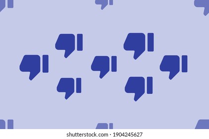 Seamless pattern of large isolated blue thumb down symbols. The pattern is divided by a line of elements of lighter tones. Vector illustration on light blue background