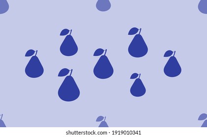 Seamless pattern of large isolated blue pear symbols. The pattern is divided by a line of elements of lighter tones. Vector illustration on light blue background