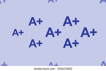 Seamless pattern of large isolated blue A plus symbols. The pattern is divided by a line of elements of lighter tones. Vector illustration on light blue background