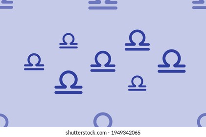 Seamless pattern of large isolated blue zodiac libra symbols. The pattern is divided by a line of elements of lighter tones. Vector illustration on light blue background