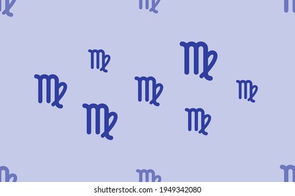 Seamless pattern of large isolated blue zodiac virgo symbols. The pattern is divided by a line of elements of lighter tones. Vector illustration on light blue background