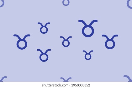 Seamless pattern of large isolated blue zodiac taurus symbols. The pattern is divided by a line of elements of lighter tones. Vector illustration on light blue background