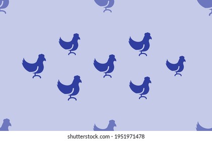 Seamless pattern of large isolated blue chicken symbols. The pattern is divided by a line of elements of lighter tones. Vector illustration on light blue background