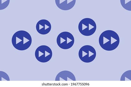 Seamless pattern of large isolated blue fast forward symbols. The pattern is divided by a line of elements of lighter tones. Vector illustration on light blue background