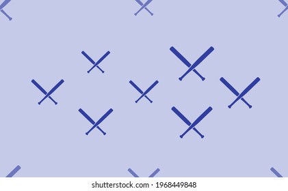 Seamless pattern of large isolated blue baseball bats symbols. The pattern is divided by a line of elements of lighter tones. Vector illustration on light blue background