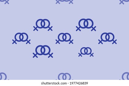 Seamless pattern of large isolated blue lesbian symbols. The pattern is divided by a line of elements of lighter tones. Vector illustration on light blue background