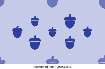 Seamless pattern of large isolated blue acorn symbols. The pattern is divided by a line of elements of lighter tones. Vector illustration on light blue background