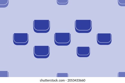 Seamless pattern of large isolated blue ladies handbag symbols. The pattern is divided by a line of elements of lighter tones. Vector illustration on light blue background
