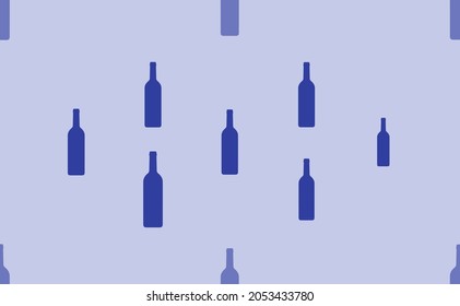 Seamless pattern of large isolated blue beer bottle symbols. The pattern is divided by a line of elements of lighter tones. Vector illustration on light blue background