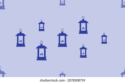 Seamless pattern of large isolated blue Christmas lanterns. The pattern is divided by a line of elements of lighter tones. Vector illustration on light blue background