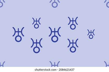 Seamless pattern of large isolated blue astrological uranus symbols. The pattern is divided by a line of elements of lighter tones. Vector illustration on light blue background