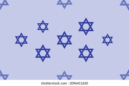 Patrón sin foco de la gran estrella azul aislada de los símbolos de David. El patrón se divide por una línea de elementos de tonos más claros. Ilustración del vector sobre fondo azul claro